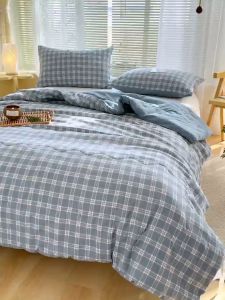 Abraca Dabra ผ้าห่มลายสก๊อตญี่ปุ่นเรียบง่าย ซีรีส์ผ้าห่มเครื่องปรับอากาศฤดูร้อนบางนุ่มสบาย 5 ฟุต/6.5 ฟุต