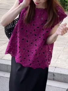 UYFY | Red Lace Hook Flower Hollow Out Sleeveless Shirt Womens Summer New Style Lightweight Luxury Feel Top Korean Style Commute