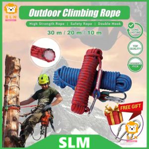 【COD】10m/20m/30m Climbing Rope 12mm / 2 Hooks Tali Panjat Pokok Outdoor Safety Survival Equipment Lanyard Paracord