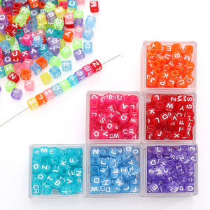 100pcs 6x6mm Acrylic Beads For Jewelry Making Square Letter Beads 4mm Hole DIY Bracelet Necklace Keychain Craft Accessories