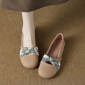 Mary Jane Womens Shoes Leather Version Flat Bottom Retro Evening Soft Bottom Not Tired Footwear Korean Style round Toe Rubber Sole