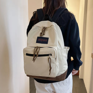 Retro Color Block Large Capacity Travel Backpack Womens Casual Style Double Shoulder Bag for College Students Fashionable Versatile