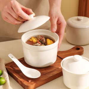 SHUNYAN | Thickened Ceramic Stew Pot with Lid Food Grade Individual White Porcelain