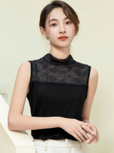 Retro Lace High Neck Vest Womens Fashion Inner And Outer Wear Base Shirt Spring Summer New Arrival Trendy Commute Style Pure Color