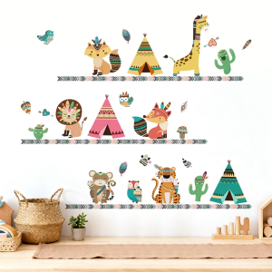 Decal giấy dán tường thế giới động vật Boho Có keo sẵn Trang trí không gian phòng ngủ phòng chơi