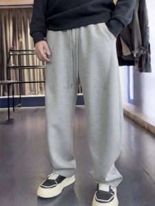 Fall New Style Mens Casual Pants Loose Fit Straight Leg Sportswear Cotton Polyester Blend Breathable Solid Color Sweatpants