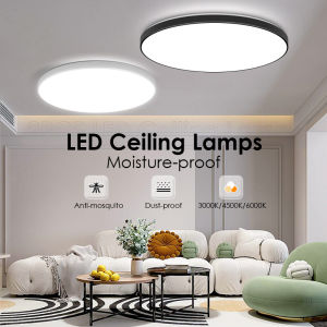 3สี โคมไฟเพดาน LED 220V โคมไฟติดเพดาน กลม ไฟดาวไลท์เพดาน 18/30/40W โคมไฟขนมปัง ป้องกันยุงและฝุ่น ไฟตกแต่งเพดาน สำหรับห้องนั่งเล่น ห้องนอน ห้องครัว