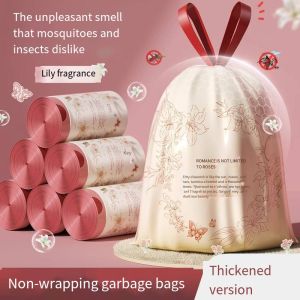 1 roll of 30 pieces tear free drawstring garbage bag household thick lily fragrance deodorizer portable plastic garbage bag