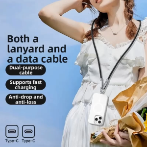 Lanyard Data Cable Dual Type-C Portable Fast Charging Universal Android Phone Charging Cable Neck Strap Crossbody