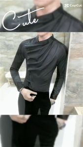 Áo sơ mi áo sơ mi nam cổ trụ gấp lượn sóng điểm nhấn tạo điểm nhấn cho người mặc - mã H28