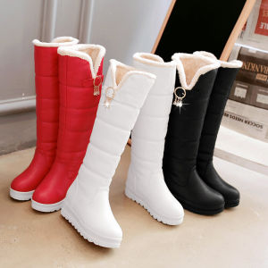 Thickened Cotton Snow Boots Womens Winter Warm Flat Bottom High Tube Boots Anti-slip Rubber Sole round Toe PU Leather Booties