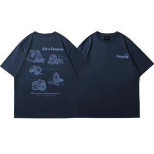 American Style Streetwear Outdoor Elements Simple Loose Pure Cotton Short Sleeve T-Shirt Trendy Casual Half Sleeve Base Shirt Summer