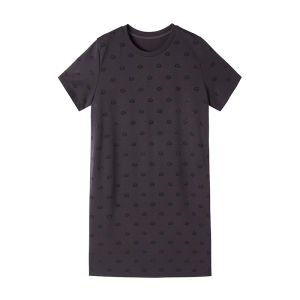 URLAZH | Trendy City Chic Charcoal Grey Round Neck U Neck Cat Rhinestone Straight Dress