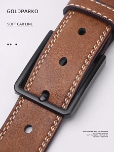 MENSPE Fashion Men’s Belt Business Leisure Belt 120CM Pin Buckle Belt Soft Second-layer Cowhide Waistband Youth Sports Pant Belt Stylish Simple Nice Waistband Durable Belt