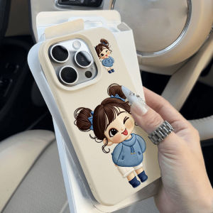 Leather Silicone Cute Girl Painted Phone Case For iPhone 17 Pro Max 16 13 11 15 14 12 17Promax 16promax Shockproof Funda Cover