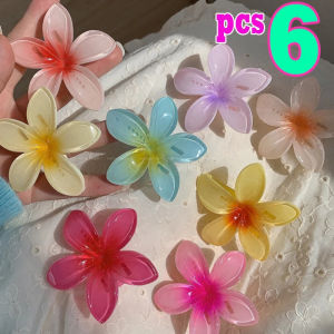 6Pcs Sweet Gradient Flower Acrylic Hair Claws Clip for Women Girls Hairpins Summer Beach Hawaiian Headwear Hair Accessories