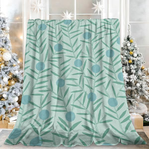 Beast Kingdom | Sage Green Berry Branch Flannel Blanket Soft Fuzzy Plush Cozy Warm Throw for Sofa Bed Couch Home Decor Gifts