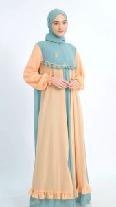 Dzellia - Gamis terbaru 2024 /baju gamis/Gamis terbaru 2024 (Melody) in peach + pashmina