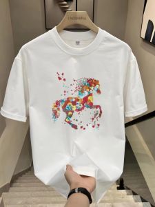 Áo Thun Cotton Nam in Họa Tiết Ngựa American Graffiti Dáng Rộng Cổ Tròn Mùa Hè Thường Ngày Chống Khuẩn in Chữ Thời Trang