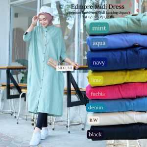 Baju Midi Dress Remaja Edmore Bahan Linen Rami Premium Pakaian Muslimah | GOODSAJI HIJABSTUFF
