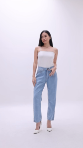 ESROCTE Aurea Pants | Celana Mom Jeans High-Waist Wanita –Biru Folder– 26–38