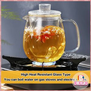 BIBLIO Borosilicate Glass Clear Cup With Lid and Tea Infuser Teapot 600ml and 500ml