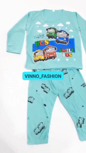 setelan anak laki laki motif BUSS baju tidur celana lengan panjang PP murah