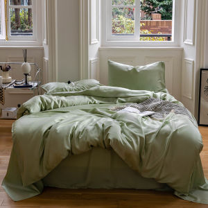 Luxurious 60-Thread Count Lyocell Silk Smooth Ice Feeling Solid Color Bedding Set Queen Size Four-Piece Sheet Cover Duvet Case