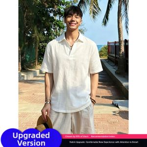 CHENMU | Old Money Style Linen Ice Silk Cool Feeling Comfortable Breathable Mens Polo Shirt