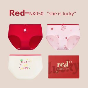 กางเกงชั้นในสตรีที่มีอายุเท่ากับปีนักษัตรสีแดงสดสำหรับเด็กผู้หญิง ทรงสามเหลี่ยม กางเกงชั้นในเด็กผ้าฝ้ายแท้