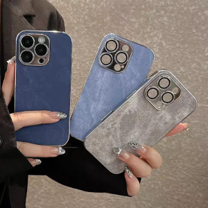 Luxury Washed Color Vintage Cowboy Phone Case iPhone 16 15 14 13 12 11 Pro Max Plus Plating Camera Lens Protect Shockproof Cover