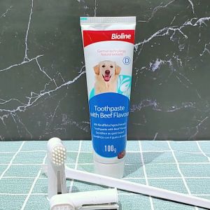BIOLINE Dog Toothpaste for Dogs Cat Pet Dog Toothbrush for Dog and Toothpaste Set with For Cats 100g