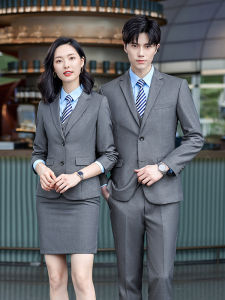 ชุดสูทใส่ทำงานสีน้ำเงินสำหรับนักศึกษามหาวิทยาลัยชุดสูททางการสำหรับทั้งผู้ชายและผู้หญิงเสื้อโค้ทชุดทำงานสำหรับผู้จัดการผู้บริหาร OL ชุดทำงาน