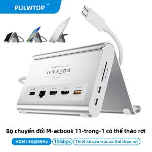 PULWTOP USB C Docking Station Cho MacBook Pro/Air Màn Hình Kép 4K 60Hz HDMI 100W PD Ethernet SD/TF 10Gbps USB A/C