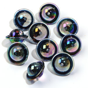 10Pcs Plating Colorful Acrylic Beads UFO Shaped Spacers Beads For Jewelry Making DIY Decorations Keychain Bracelet Accessories