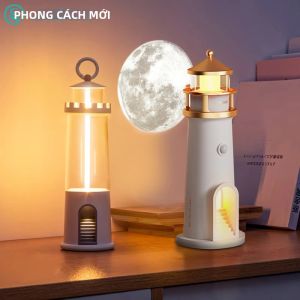 Đèn LED Cầm Tay Không Khí Cắm Trại Đèn Chiếu Hình Mặt Trăng Có Thể Điều Chỉnh Độ Sáng Có Thể Sạc Lại Với Móc Đèn Hải Đăng Trang Trí Ngoài Trời