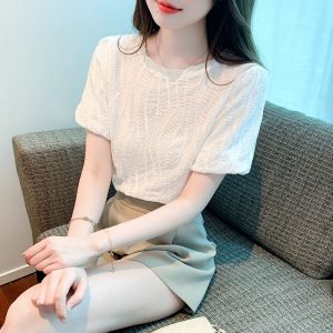 Stylish Short Sleeve Womens Shirt Texture Sensation Beautiful White T-Shirt Top Korean Version Loose Fit Summer New Arrival