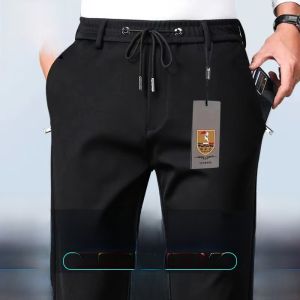 High Elasticity Mens Casual Pants Thickened Fleece Loose Fit Long Trousers Autumn Winter Sport Sweatpants Business Casual