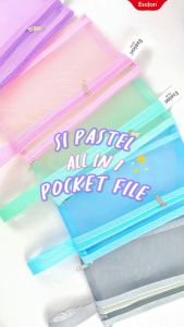 Pocket File Jaring Transparan Warna 2 Resleting A4 / Zipper Document 2 Slot ES-06