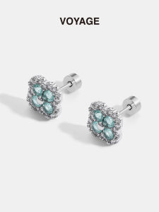 ต่างหูเหล็กไทเทเนียมเพทายดอกไม้โคลเวอร์สี่ใบ ผู้หญิง ชุดนอน กระดุมหูแบบถอดได้เครื่องประดับแฟชั่นที่ไม่ซ้ําใคร