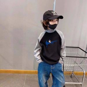 Thickened Fleece Long Sleeve Boys T-Shirt Inner Wear Cartoon Print Childrens Autumn Winter Base Layer Shirt Casual Cotton Top