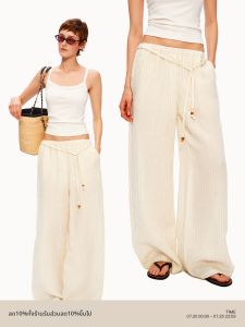 Hemp Light Stripe Beaded Lazy Long Pants