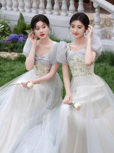 Champagne Color Maidsmaid Dress Elegant Long Evening Gown for Sister Gang Hostess Wedding Party Performance Polyester Fiber