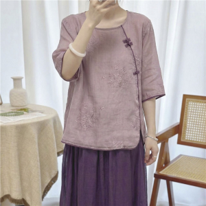 Moxueer | Traditional Chinese Style Summer T-Shirt for Women Plus Size