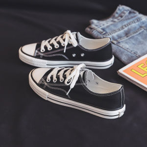 Black Canvas Shoes for Women 2025 New Korean Style Student Unique Design Low Top Shoes round Toe Rubber Sole Children Youth