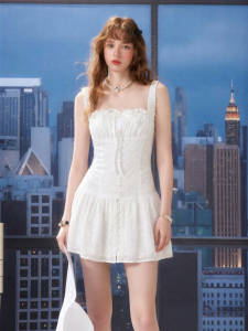 Unifree | Summer New Lace Textured A-line Dress WaistSlimming Flounce White