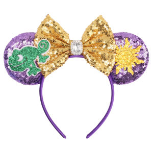 Disney Mickey Mouse Rapunzel Hair Accessories Women Sun Flower Ears Headbands Sequins Bow Chameleon Hairbands Tangled Headwear