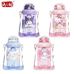 X&W for Sanrio Cartoon Straw Water Cup My Melody/Hello Kitty/Kuromi Leak-proof Childrens Water Bottle Space Cup for Girls Gifts