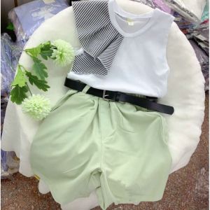 Setelan Anak Perempuan YUNA Tanpa Lengan Celana Pendek Polos Import