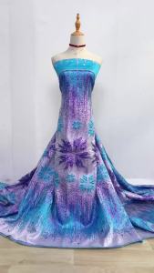 Premium African Brocade Jacquard Lace Fabric 3D Textured Blue-Purple Gradient For Wedding Gown & Fashion Sewing